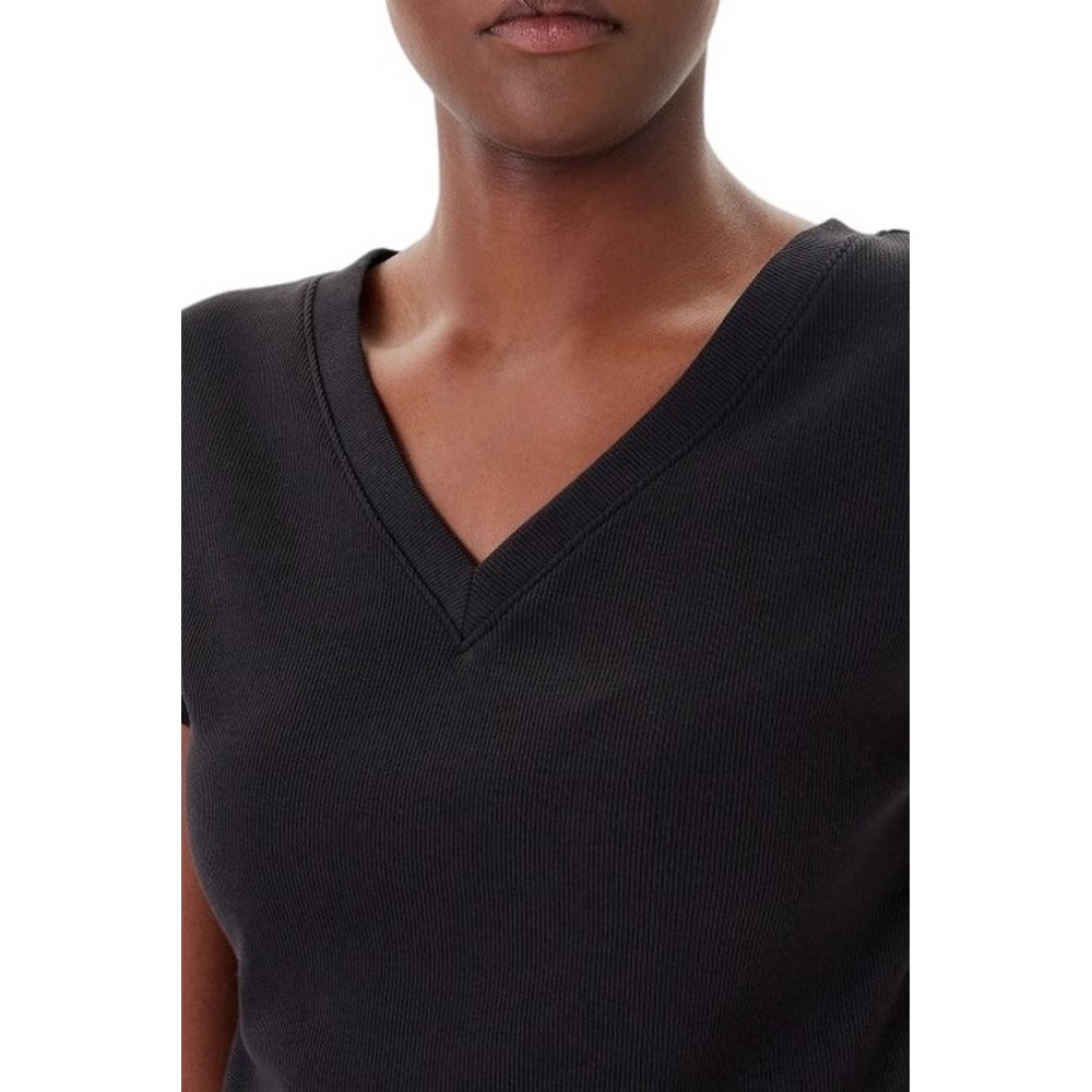 CALVIN KLEIN JEANS  WOVEN LABEL RIB VNECK T-SHIRT ΜΠΛΟΥΖΑ ΓΥΝΑΙΚΕΙΑ BLACK