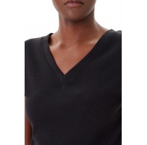 CALVIN KLEIN JEANS  WOVEN LABEL RIB VNECK T-SHIRT ΜΠΛΟΥΖΑ ΓΥΝΑΙΚΕΙΑ BLACK