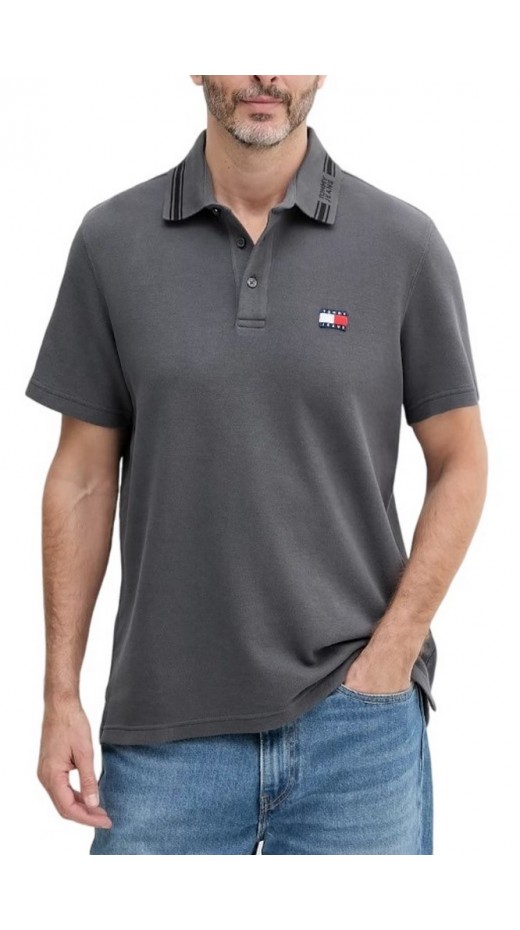TOMMY JEANS REG BRANDED NECK POLO EXT T-SHIRT ΜΠΛΟΥΖΑ ΑΝΔΡΙΚΗ WASHED BLACK
