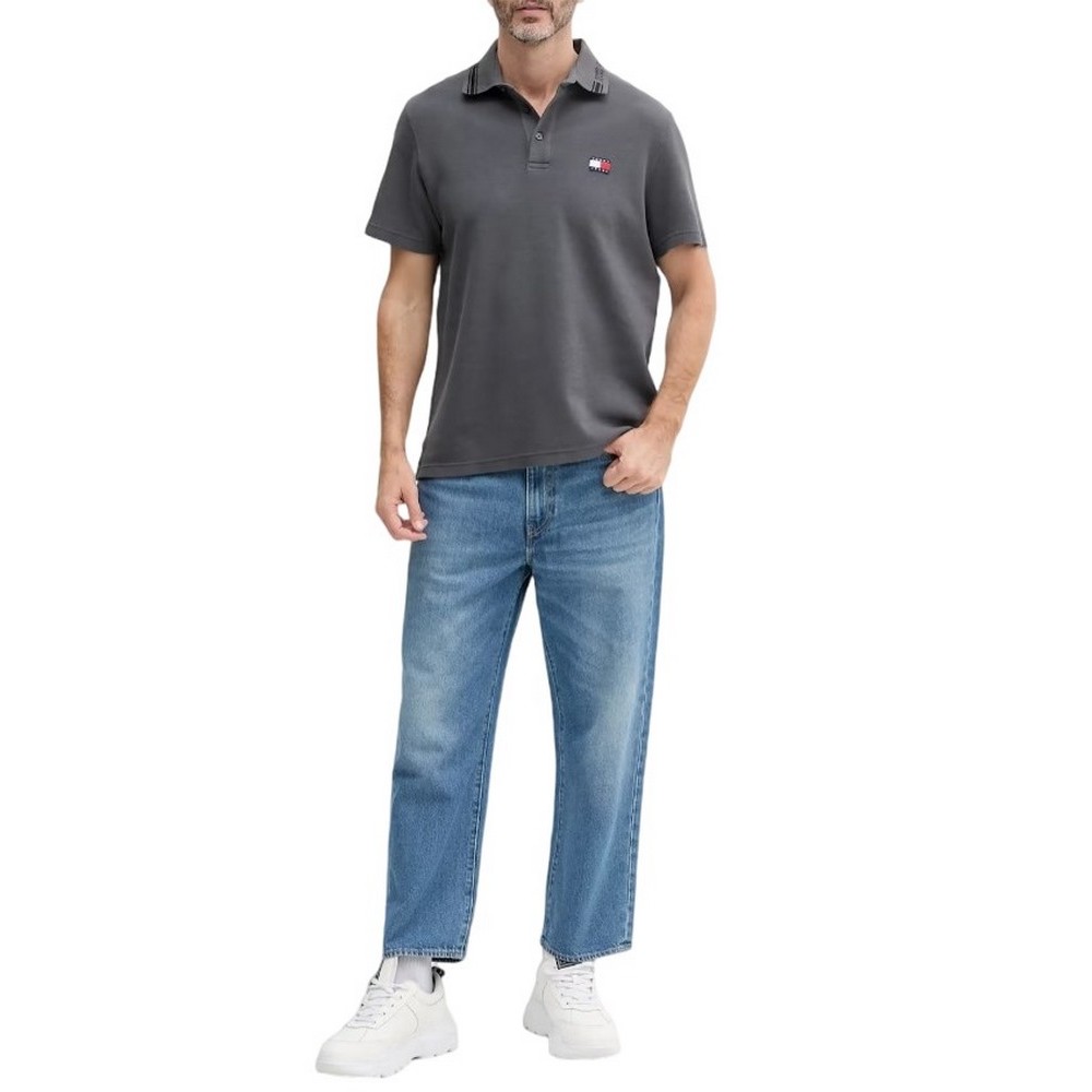 TOMMY JEANS REG BRANDED NECK POLO EXT T-SHIRT ΜΠΛΟΥΖΑ ΑΝΔΡΙΚΗ WASHED BLACK