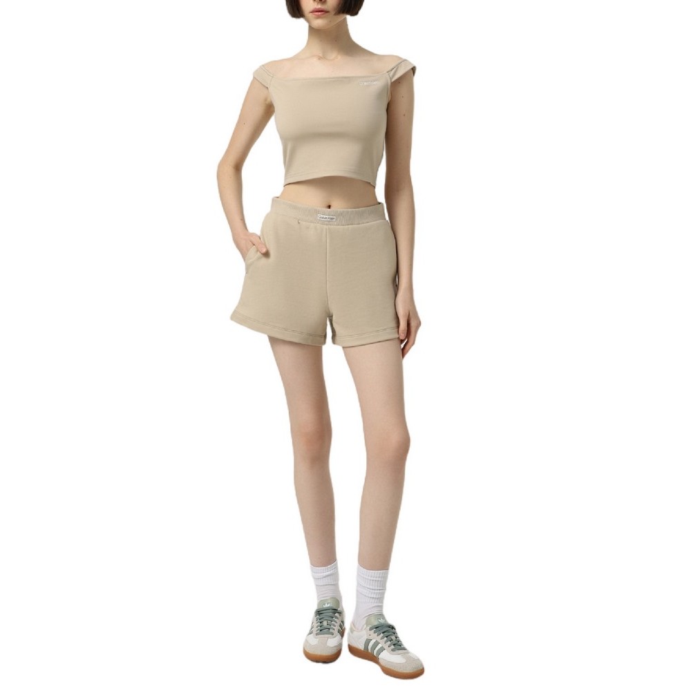 CALVIN KLEIN JEANS LOGO ELASTIC BARDOT MILANO TOP ΤΟΠ ΓΥΝΑΙΚΕΙΑ BEIGE