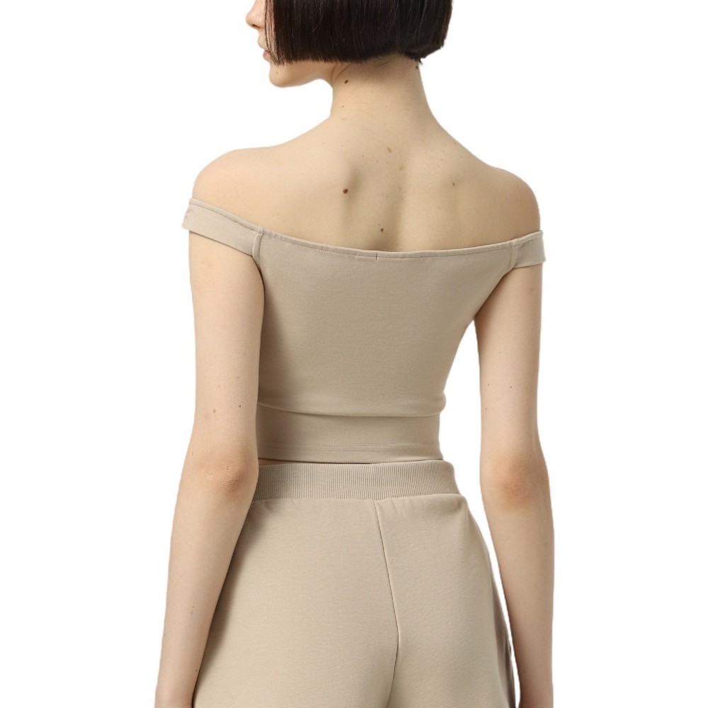 CALVIN KLEIN JEANS LOGO ELASTIC BARDOT MILANO TOP ΤΟΠ ΓΥΝΑΙΚΕΙΑ BEIGE