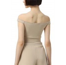 CALVIN KLEIN JEANS LOGO ELASTIC BARDOT MILANO TOP ΤΟΠ ΓΥΝΑΙΚΕΙΑ BEIGE