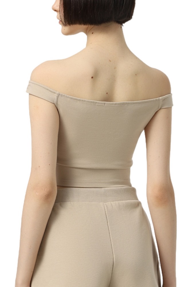 CALVIN KLEIN JEANS LOGO ELASTIC BARDOT MILANO TOP ΤΟΠ ΓΥΝΑΙΚΕΙΑ BEIGE