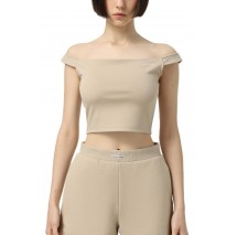 CALVIN KLEIN JEANS LOGO ELASTIC BARDOT MILANO TOP ΤΟΠ ΓΥΝΑΙΚΕΙΑ BEIGE