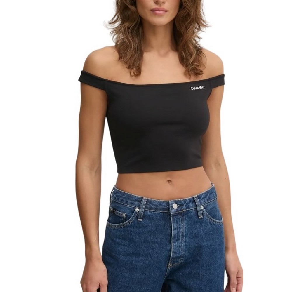 CALVIN KLEIN JEANS LOGO ELASTIC BARDOT MILANO TOP ΤΟΠ ΓΥΝΑΙΚΕΙΑ BLACK