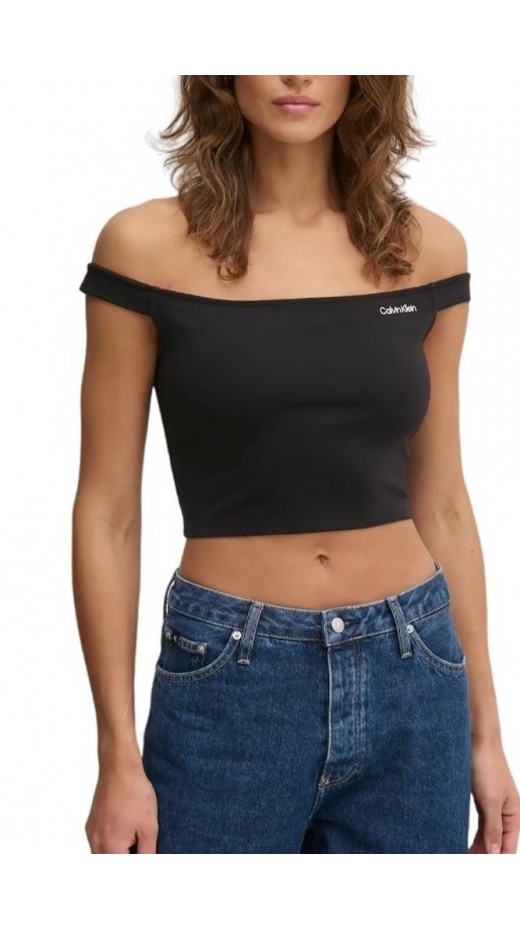 CALVIN KLEIN JEANS LOGO ELASTIC BARDOT MILANO TOP ΤΟΠ ΓΥΝΑΙΚΕΙΑ BLACK