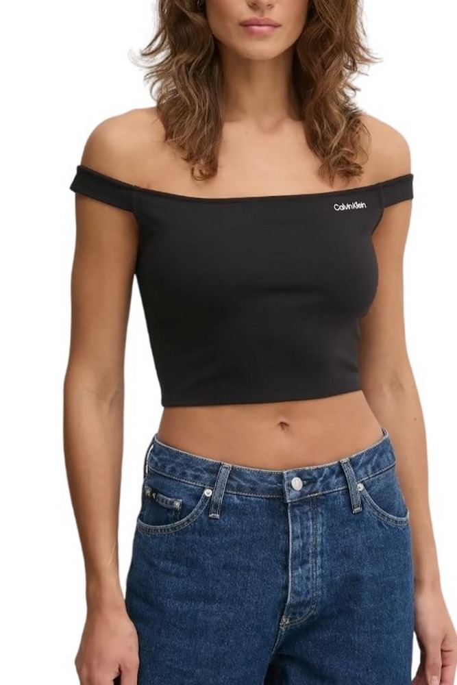 CALVIN KLEIN JEANS LOGO ELASTIC BARDOT MILANO TOP ΤΟΠ ΓΥΝΑΙΚΕΙΑ BLACK