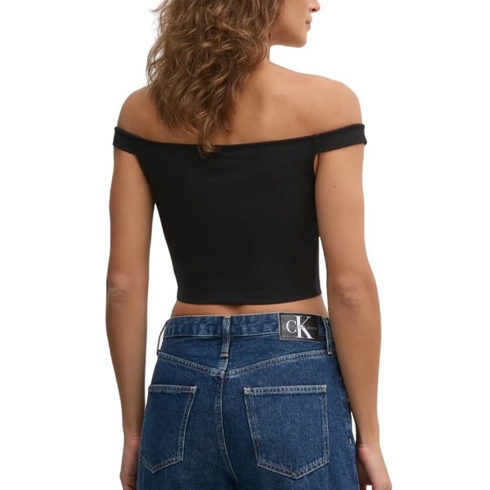 CALVIN KLEIN JEANS LOGO ELASTIC BARDOT MILANO TOP ΤΟΠ ΓΥΝΑΙΚΕΙΑ BLACK