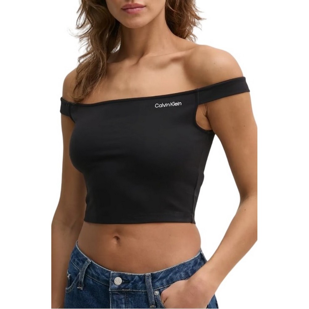 CALVIN KLEIN JEANS LOGO ELASTIC BARDOT MILANO TOP ΤΟΠ ΓΥΝΑΙΚΕΙΑ BLACK