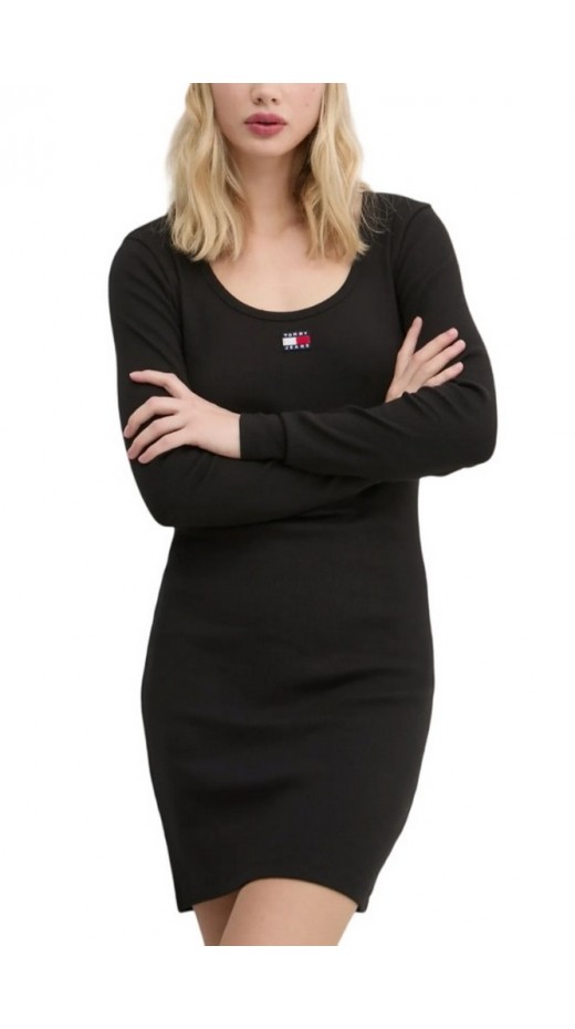 TOMMY JEANS BADGE RIB BODYCON DRESS EXT ΦΟΡΕΜΑ ΓΥΝΑΙΚΕΙΟ BLACK