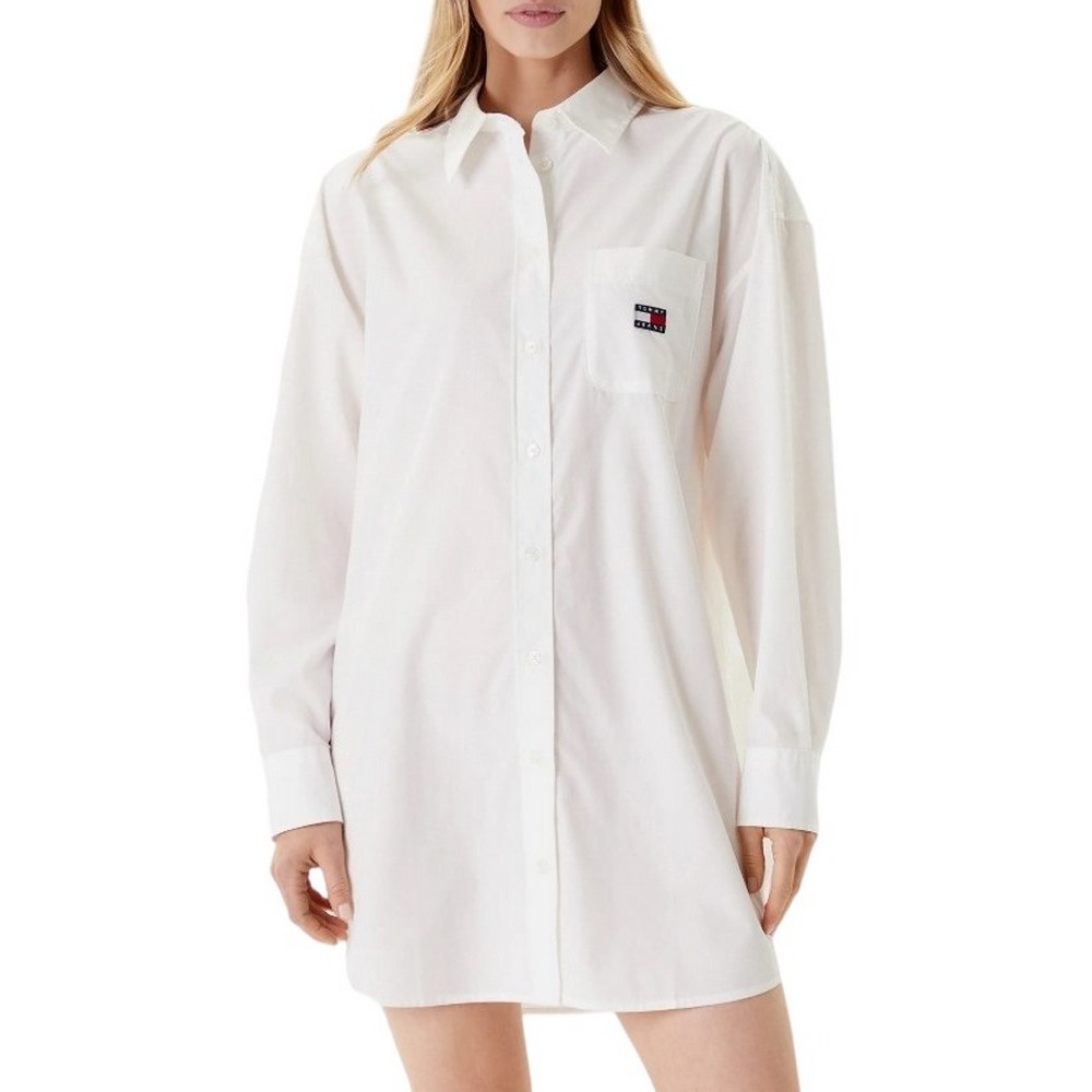 TOMMY JEANS OVS MINI SHIRT DRESS EXT ΦΟΡΕΜΑ ΠΟΥΚΑΜΙΣΟ ΓΥΝΑΙΚΕΙΟ OFF WHITE