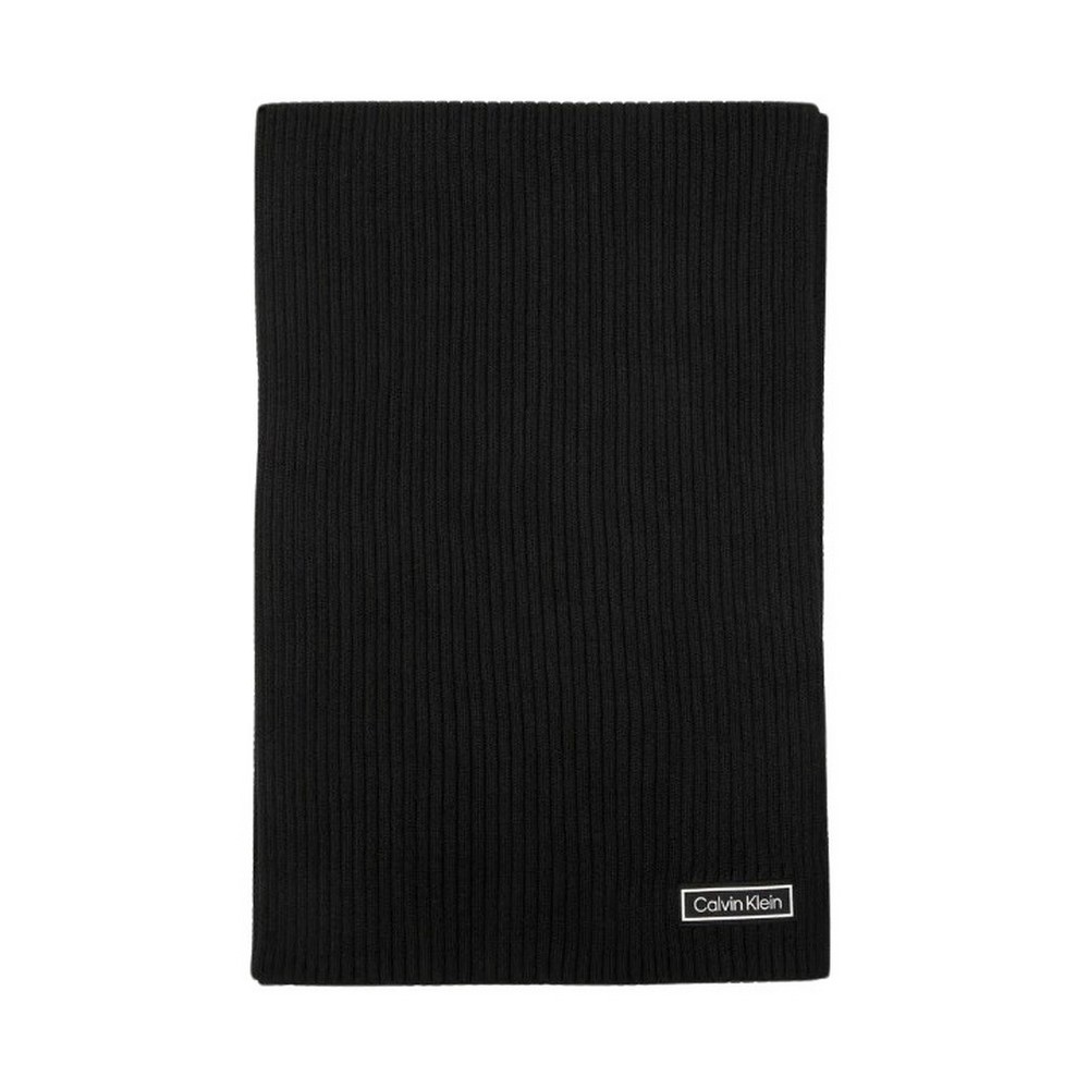 CALVIN KLEIN PATCH CHUNKY RIB COTTON SCARF ΚΑΣΚΟΛ ΑΝΔΡΙΚΟ BLACK
