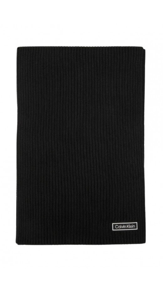 CALVIN KLEIN PATCH CHUNKY RIB COTTON SCARF ΚΑΣΚΟΛ ΑΝΔΡΙΚΟ BLACK