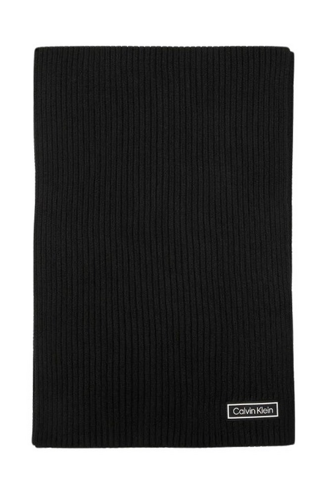 CALVIN KLEIN PATCH CHUNKY RIB COTTON SCARF ΚΑΣΚΟΛ ΑΝΔΡΙΚΟ BLACK