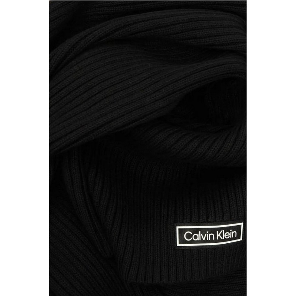 CALVIN KLEIN PATCH CHUNKY RIB COTTON SCARF ΚΑΣΚΟΛ ΑΝΔΡΙΚΟ BLACK