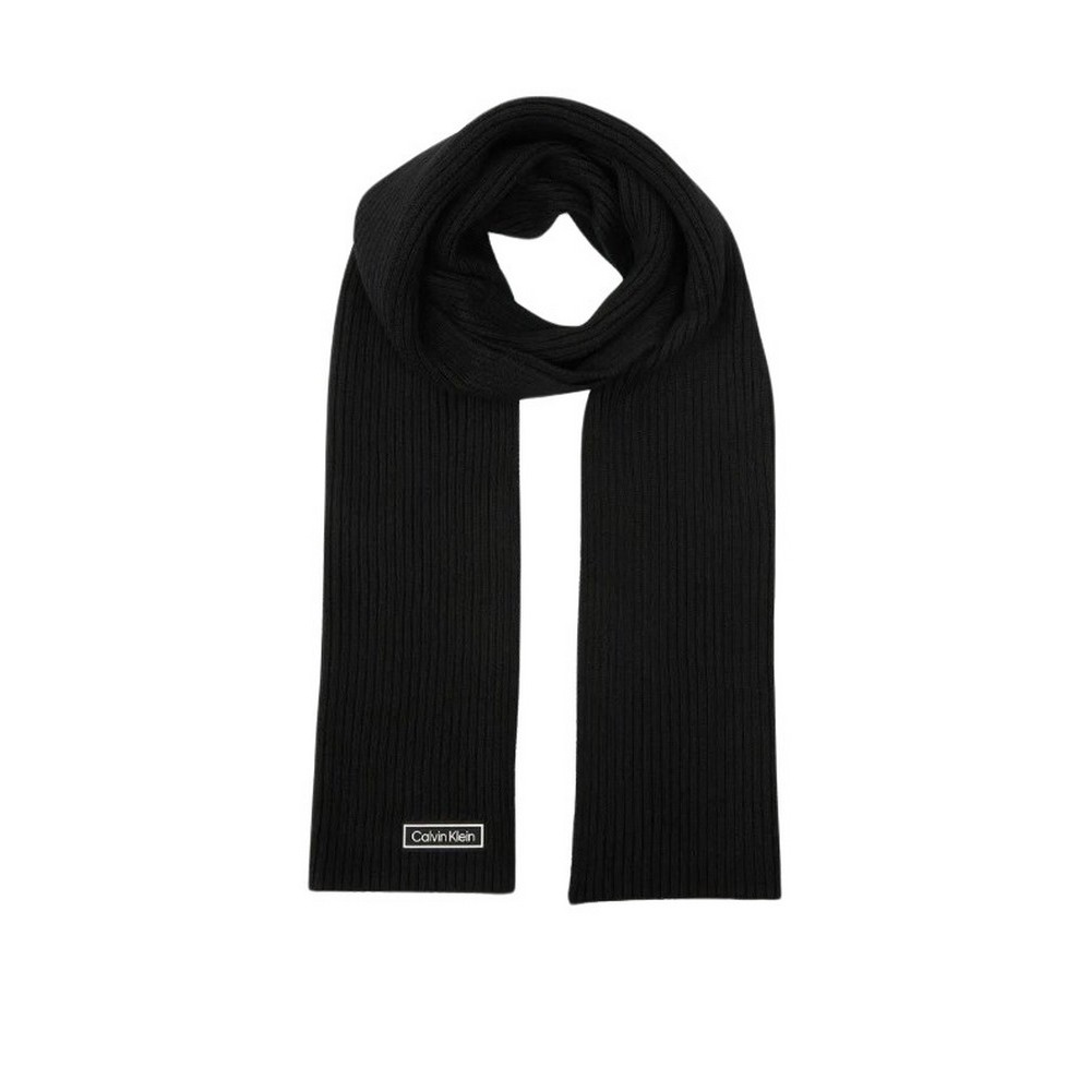 CALVIN KLEIN PATCH CHUNKY RIB COTTON SCARF ΚΑΣΚΟΛ ΑΝΔΡΙΚΟ BLACK