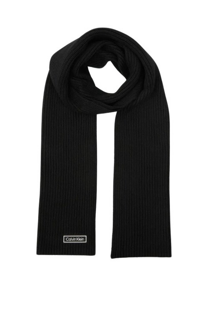 CALVIN KLEIN PATCH CHUNKY RIB COTTON SCARF ΚΑΣΚΟΛ ΑΝΔΡΙΚΟ BLACK