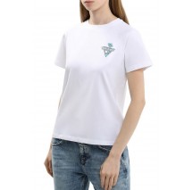 GUESS JEANS CN REG TRIANGL T-SHIRT ΜΠΛΟΥΖΑ ΓΥΝΑΙΚΕΙΑ WHITE