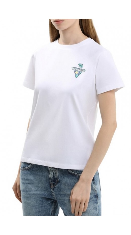 GUESS JEANS CN REG TRIANGL T-SHIRT ΜΠΛΟΥΖΑ ΓΥΝΑΙΚΕΙΑ WHITE