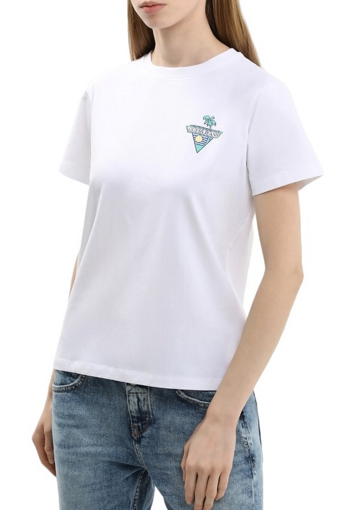 GUESS JEANS CN REG TRIANGL T-SHIRT ΜΠΛΟΥΖΑ ΓΥΝΑΙΚΕΙΑ WHITE