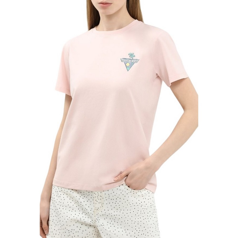 GUESS JEANS CN REG TRIANGL T-SHIRT ΜΠΛΟΥΖΑ ΓΥΝΑΙΚΕΙΑ ROSE