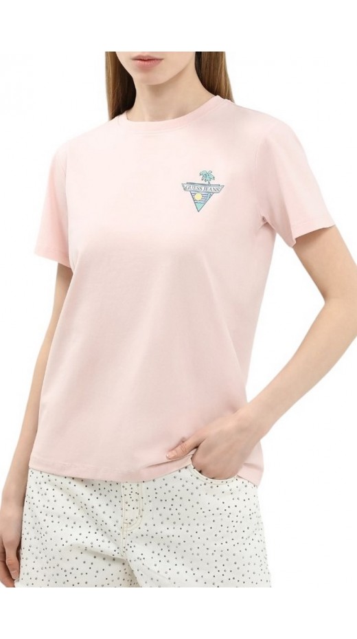 GUESS JEANS CN REG TRIANGL T-SHIRT ΜΠΛΟΥΖΑ ΓΥΝΑΙΚΕΙΑ ROSE