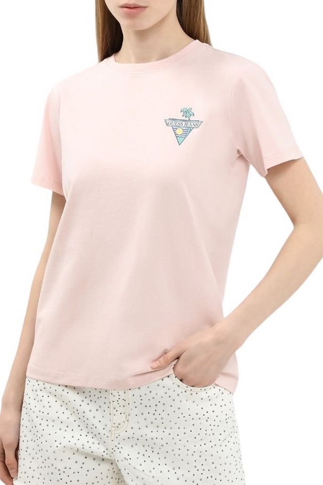 GUESS JEANS CN REG TRIANGL T-SHIRT ΜΠΛΟΥΖΑ ΓΥΝΑΙΚΕΙΑ ROSE