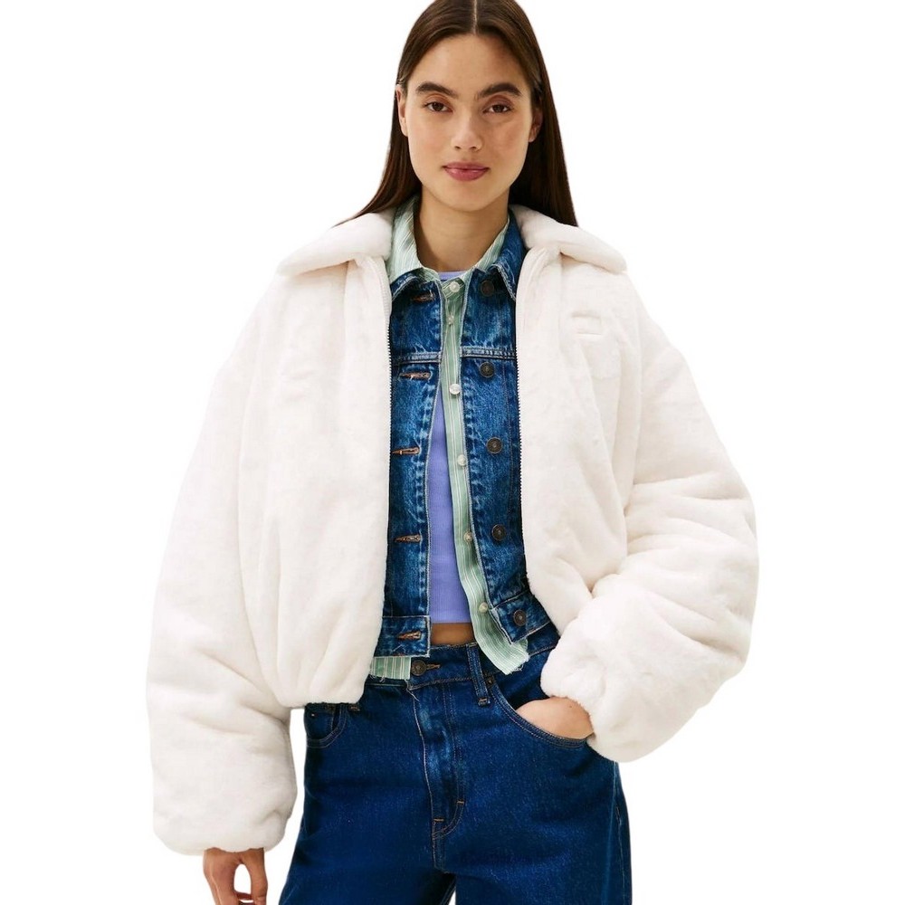 TOMMY JEANS FAUX FUR BOMBER ΜΠΟΥΦΑΝ ΓΥΝΑΙΚΕΙΟ WHITE