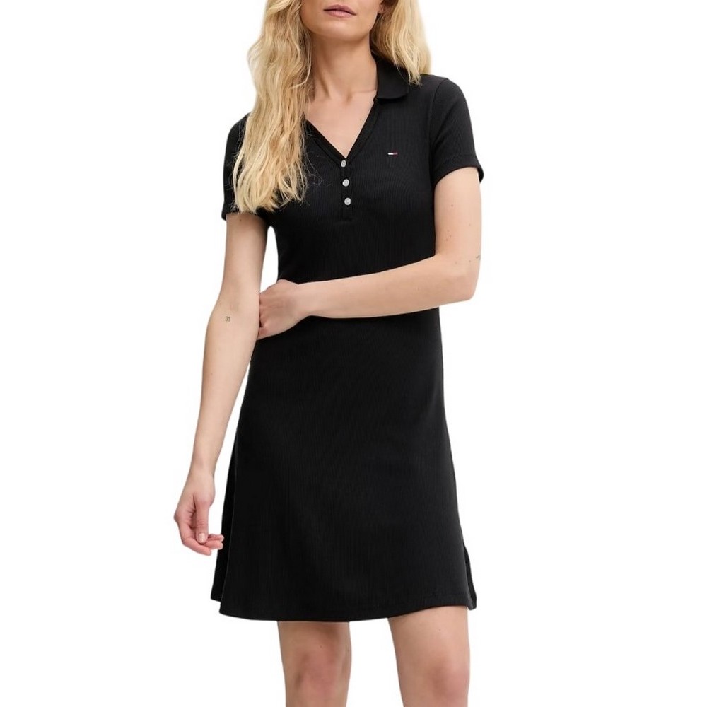 TOMMY JEANS F&F RIB POLO DRESS EXT ΦΟΡΕΜΑ ΓΥΝΑΙΚΕΙΟ BLACK