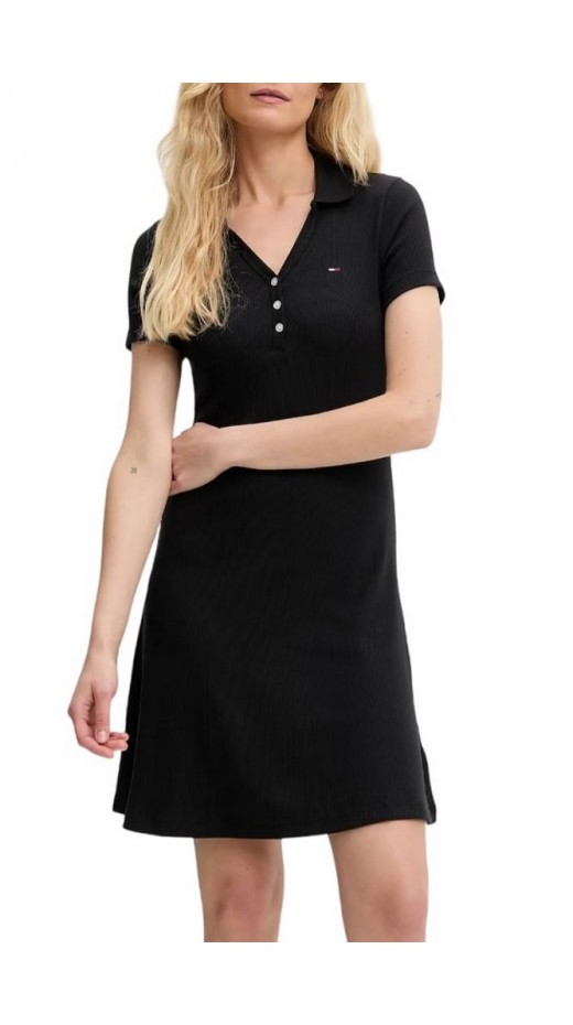 TOMMY JEANS F&F RIB POLO DRESS EXT ΦΟΡΕΜΑ ΓΥΝΑΙΚΕΙΟ BLACK