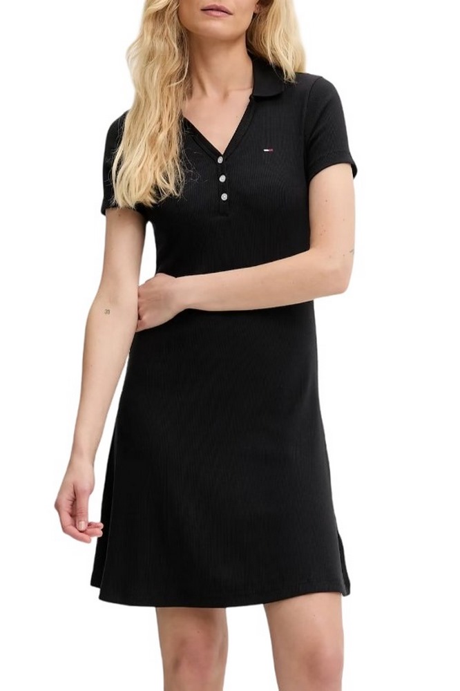 TOMMY JEANS F&F RIB POLO DRESS EXT ΦΟΡΕΜΑ ΓΥΝΑΙΚΕΙΟ BLACK