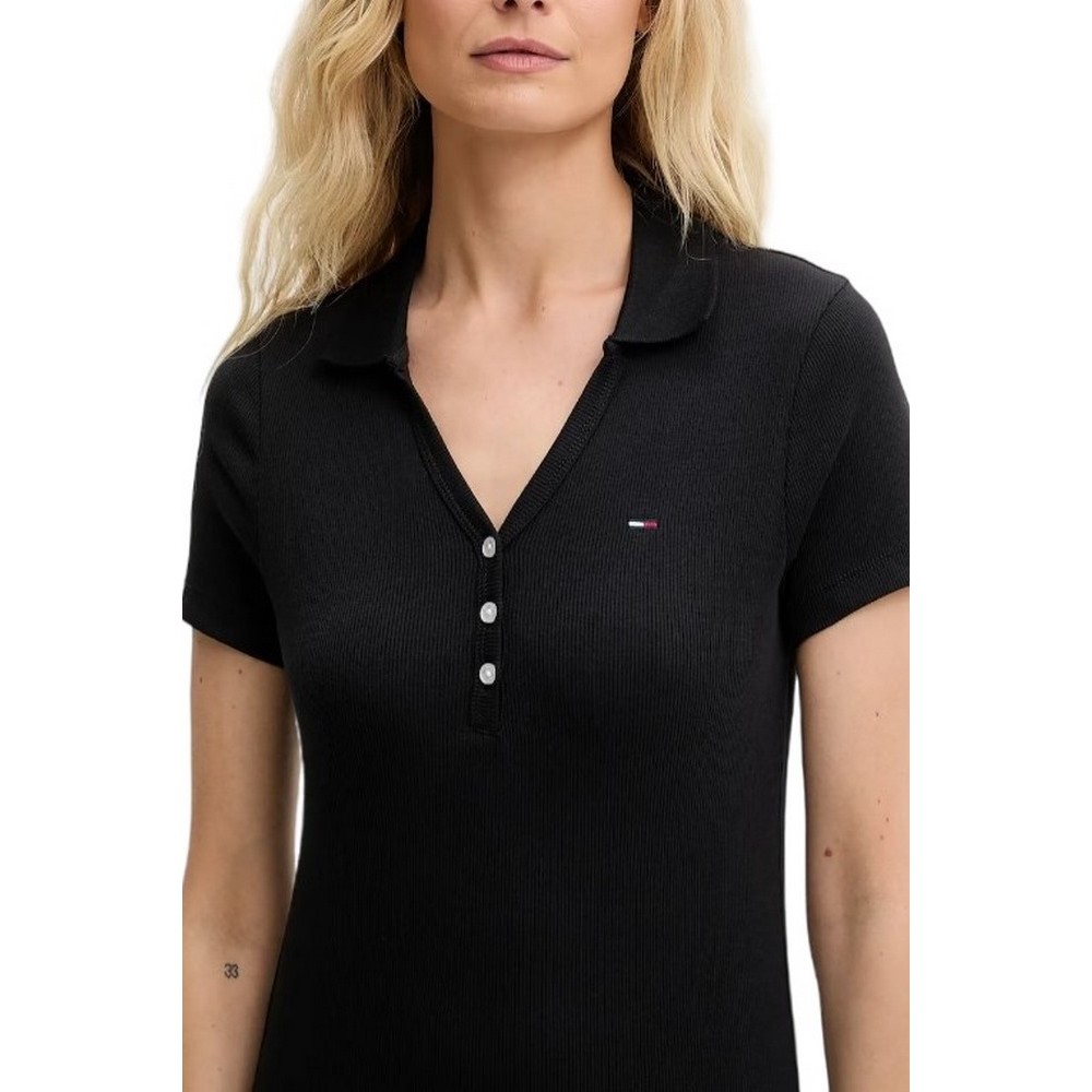 TOMMY JEANS F&F RIB POLO DRESS EXT ΦΟΡΕΜΑ ΓΥΝΑΙΚΕΙΟ BLACK