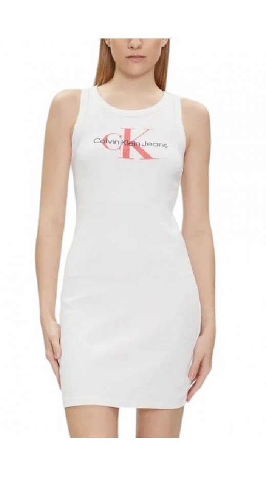 CALVIN KLEIN JEANS ARCHIVAL MONOLOGO RIB TANK DRESS ΦΟΡΕΜΑ ΓΥΝΑΙΚΕΙΟ BRIGHT WHITE