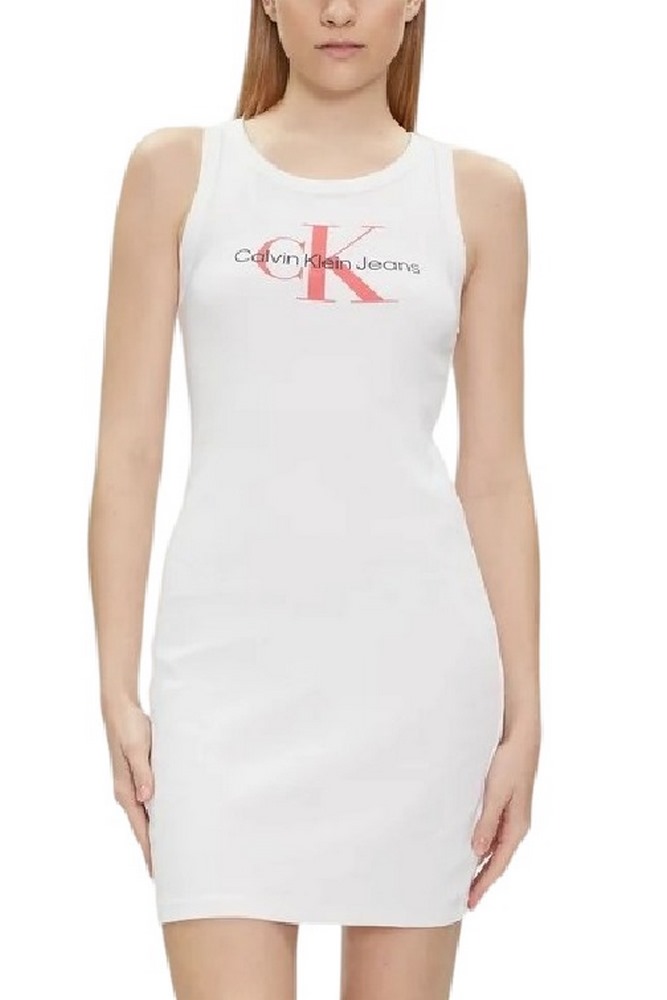 CALVIN KLEIN JEANS ARCHIVAL MONOLOGO RIB TANK DRESS ΦΟΡΕΜΑ ΓΥΝΑΙΚΕΙΟ BRIGHT WHITE