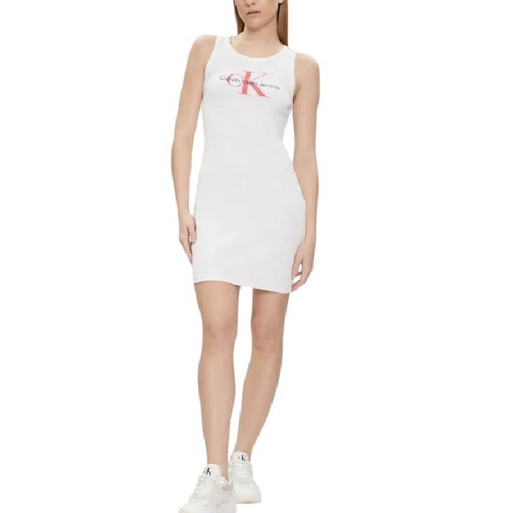 CALVIN KLEIN JEANS ARCHIVAL MONOLOGO RIB TANK DRESS ΦΟΡΕΜΑ ΓΥΝΑΙΚΕΙΟ BRIGHT WHITE