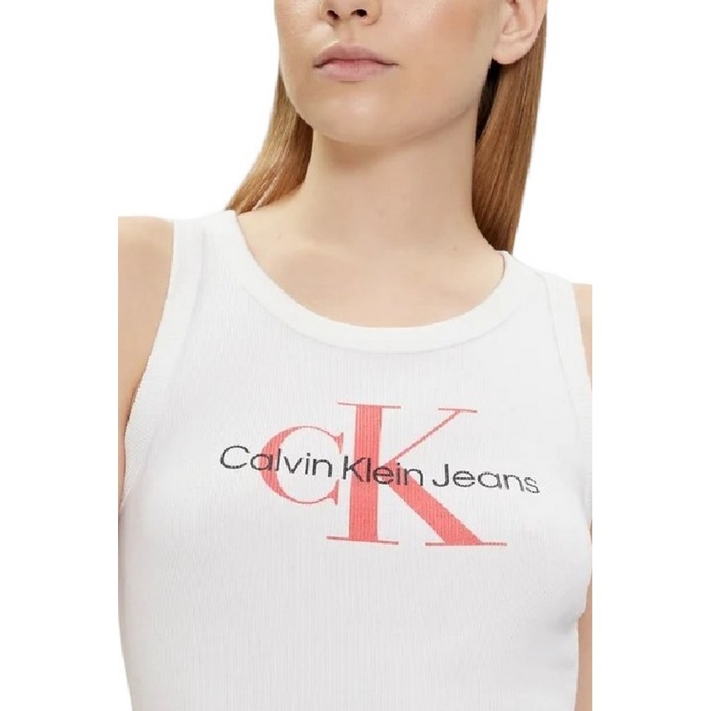 CALVIN KLEIN JEANS ARCHIVAL MONOLOGO RIB TANK DRESS ΦΟΡΕΜΑ ΓΥΝΑΙΚΕΙΟ BRIGHT WHITE