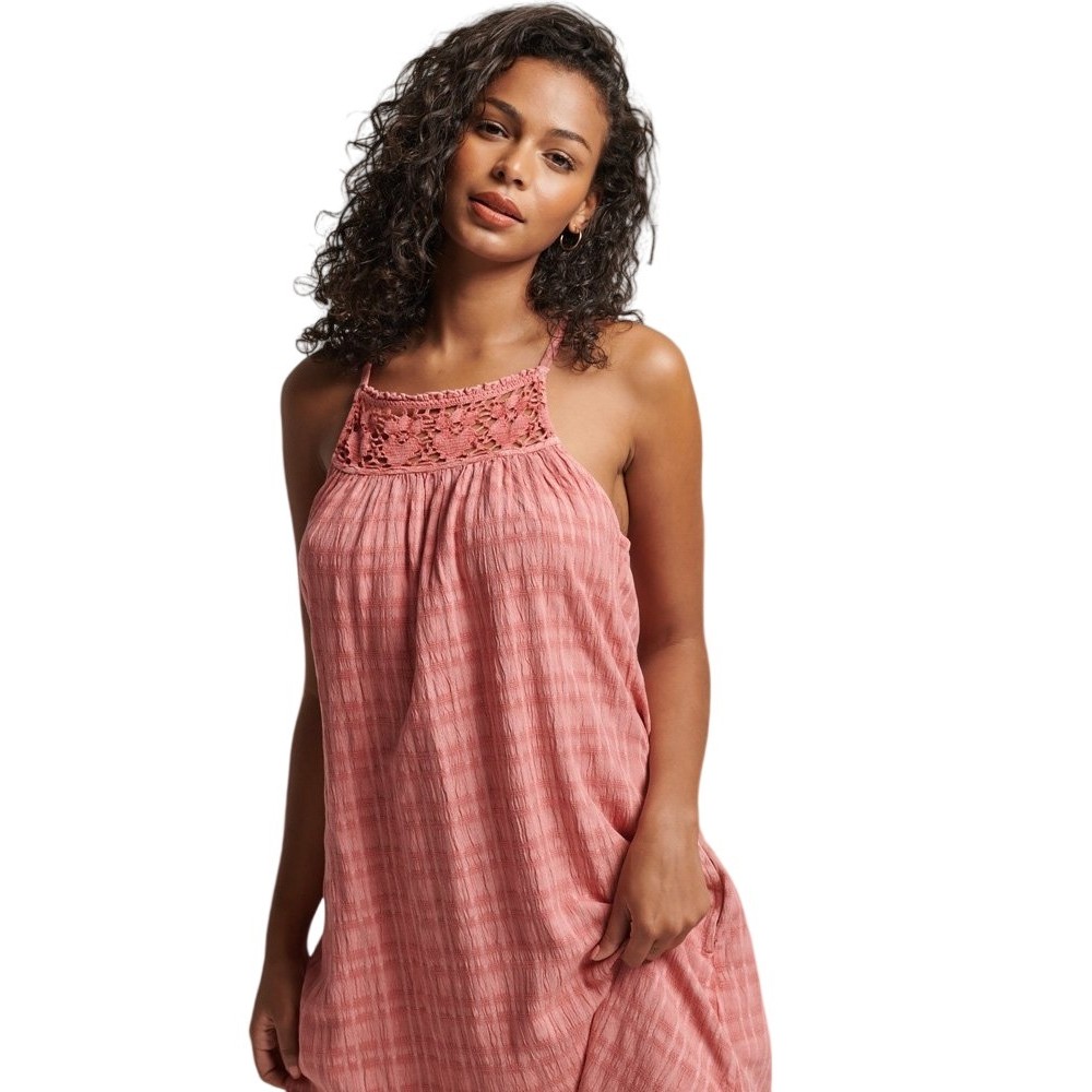 SUPERDRY D2 OVIN VINTAGE LONG HALTER CAMI DRESS ΦΟΡΕΜΑ ΓΥΝΑΙΚΕΙΟ PINK