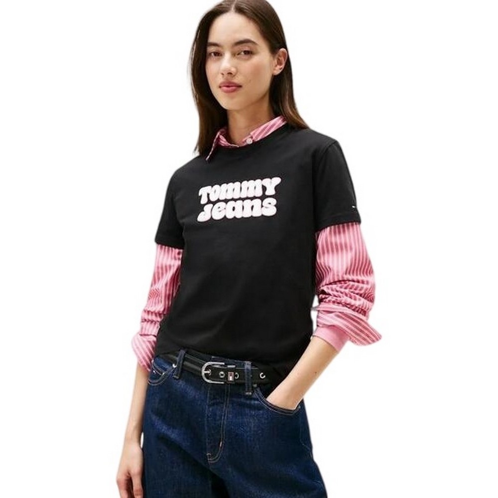 TOMMY JEANS REG ESSENTIAL LOGO 2 TEE EXT T-SHIRT ΜΠΛΟΥΖΑ ΓΥΝΑΙΚΕΙΑ BLACK