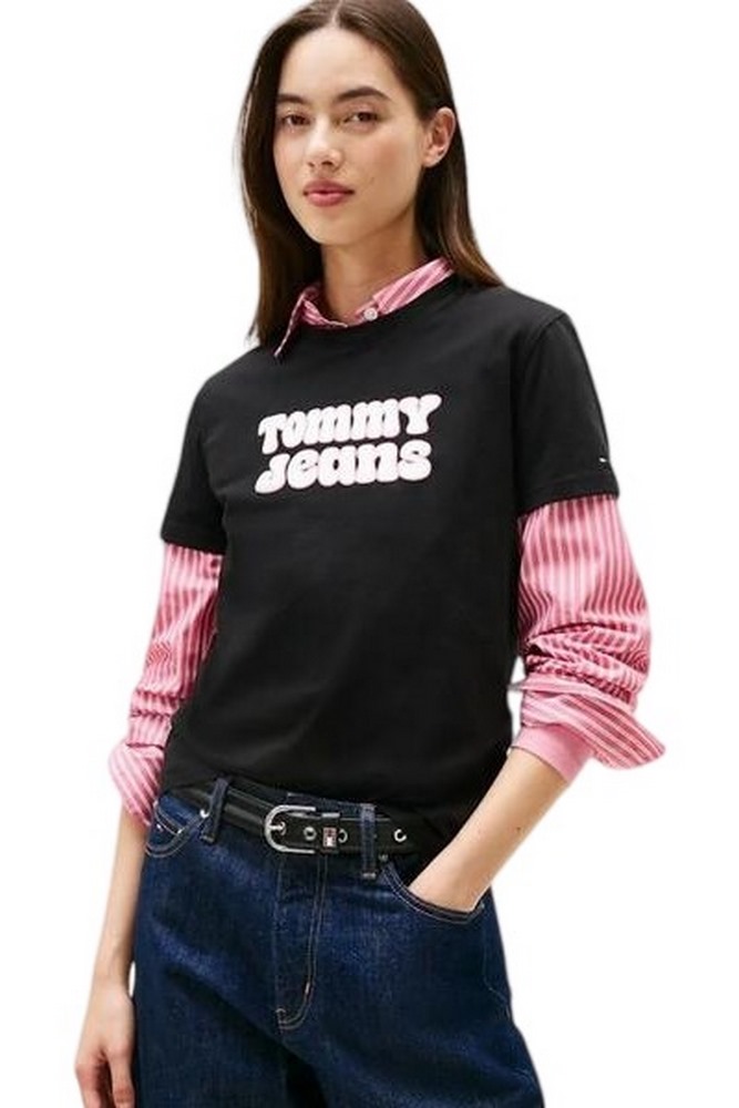 TOMMY JEANS REG ESSENTIAL LOGO 2 TEE EXT T-SHIRT ΜΠΛΟΥΖΑ ΓΥΝΑΙΚΕΙΑ BLACK