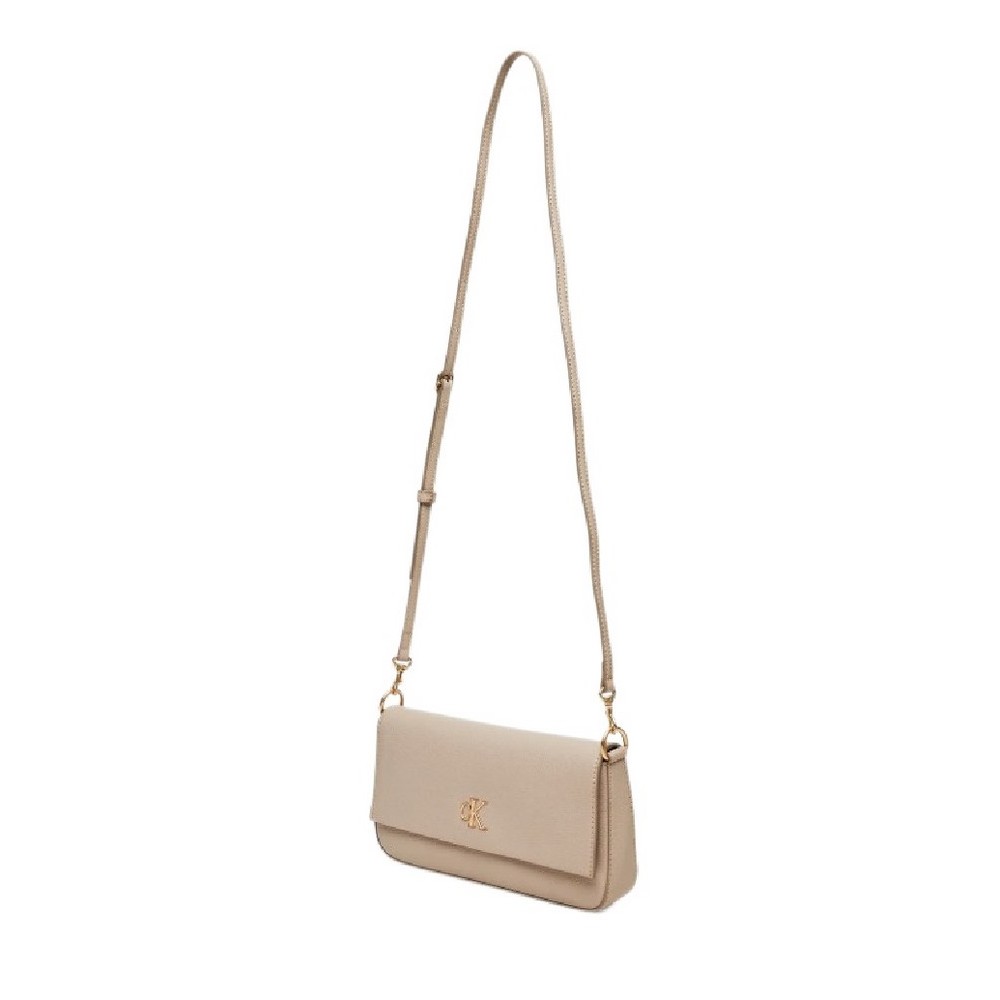 CALVIN KLEIN MINIMAL MONOGRAM SHOULDER POUC ΤΣΑΝΤΑ ΓΥΝΑΙΚΕΙΑ TAUPE