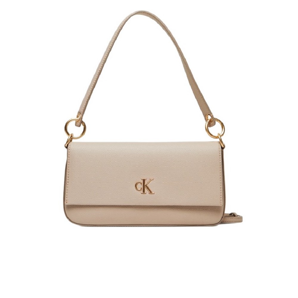 CALVIN KLEIN MINIMAL MONOGRAM SHOULDER POUC ΤΣΑΝΤΑ ΓΥΝΑΙΚΕΙΑ TAUPE