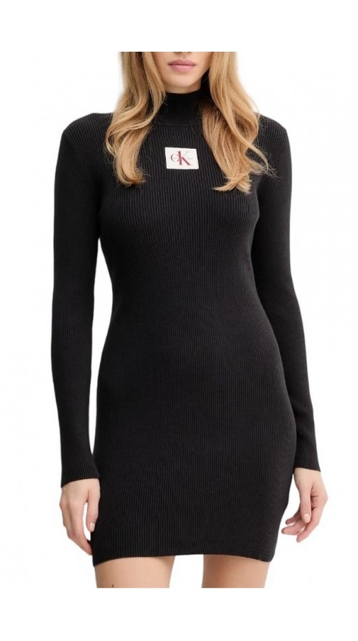 CALVIN KLEIN JEANS LS T NECK MINI DRESS ΦΟΡΕΜΑ ΠΛΕΚΤΟ ΓΥΝΑΙΚΕΙΟ BLACK