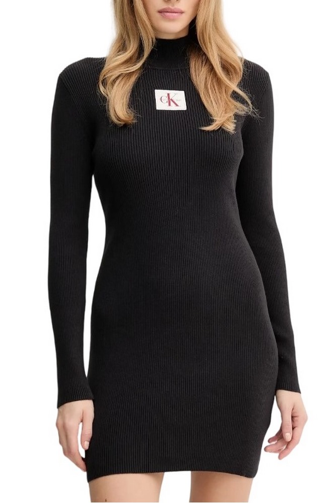 CALVIN KLEIN JEANS LS T NECK MINI DRESS ΦΟΡΕΜΑ ΠΛΕΚΤΟ ΓΥΝΑΙΚΕΙΟ BLACK