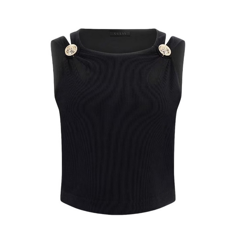GUESS ZAMA CUT OUT DETAILS CROP TOP ΤΟΠ ΜΠΛΟΥΖΑ ΓΥΝΑΙΚΕΙΑ BLACK