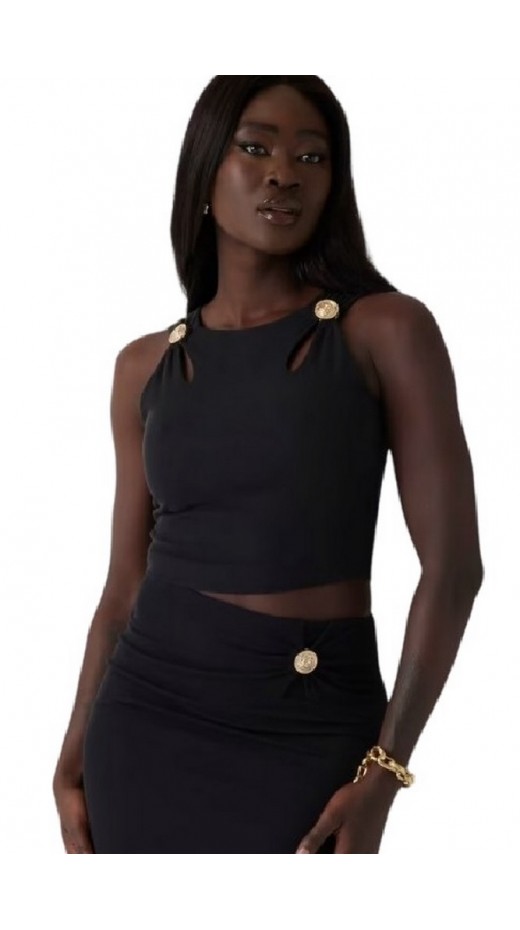 GUESS ZAMA CUT OUT DETAILS CROP TOP ΤΟΠ ΜΠΛΟΥΖΑ ΓΥΝΑΙΚΕΙΑ BLACK