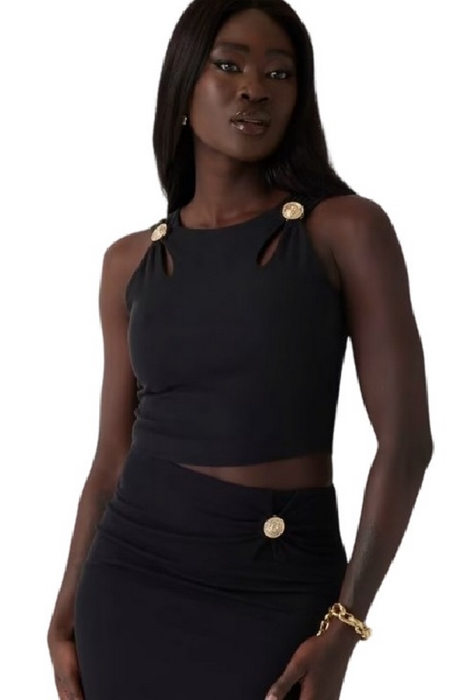 GUESS ZAMA CUT OUT DETAILS CROP TOP ΤΟΠ ΜΠΛΟΥΖΑ ΓΥΝΑΙΚΕΙΑ BLACK