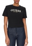 GUESS CROPPED WASHED LOGO TEE T-SHIRT ΜΠΛΟΥΖΑ ΓΥΝΑΙΚΕΙΑ BLACK
