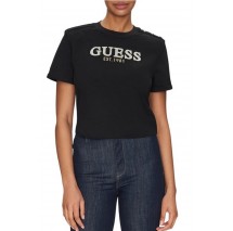 GUESS CROPPED WASHED LOGO TEE T-SHIRT ΜΠΛΟΥΖΑ ΓΥΝΑΙΚΕΙΑ BLACK