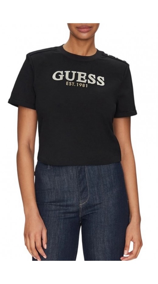 GUESS CROPPED WASHED LOGO TEE T-SHIRT ΜΠΛΟΥΖΑ ΓΥΝΑΙΚΕΙΑ BLACK